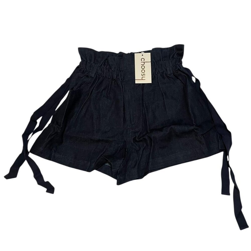 Choosy Luxury Dark Wash Denim‎ Paper Bag Shorts W/ Unique Pockets NWT Size Smal